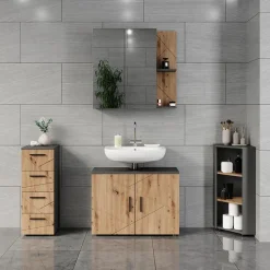 Vicco Eckmidischrank Anthrazit/Artisan Irma 33x81x33 cm - Die Badezimmermöbel, Ideal für kleine Bäder oder enge Räume