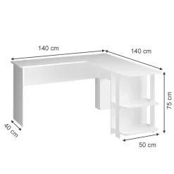 Vicco Eckschreibtisch Nikita, Winkelschreibtisch, Weiß, 140 x 140 cm