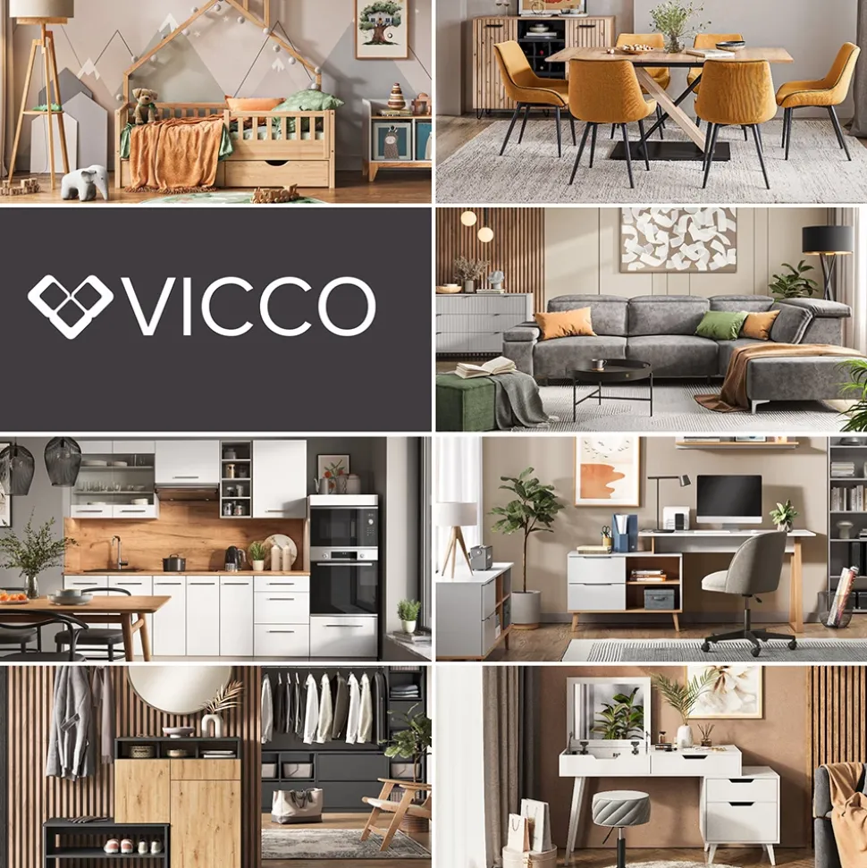 Vicco Esstisch "Merido", Eiche rustikal/Schwarz, 140 x 80 cm