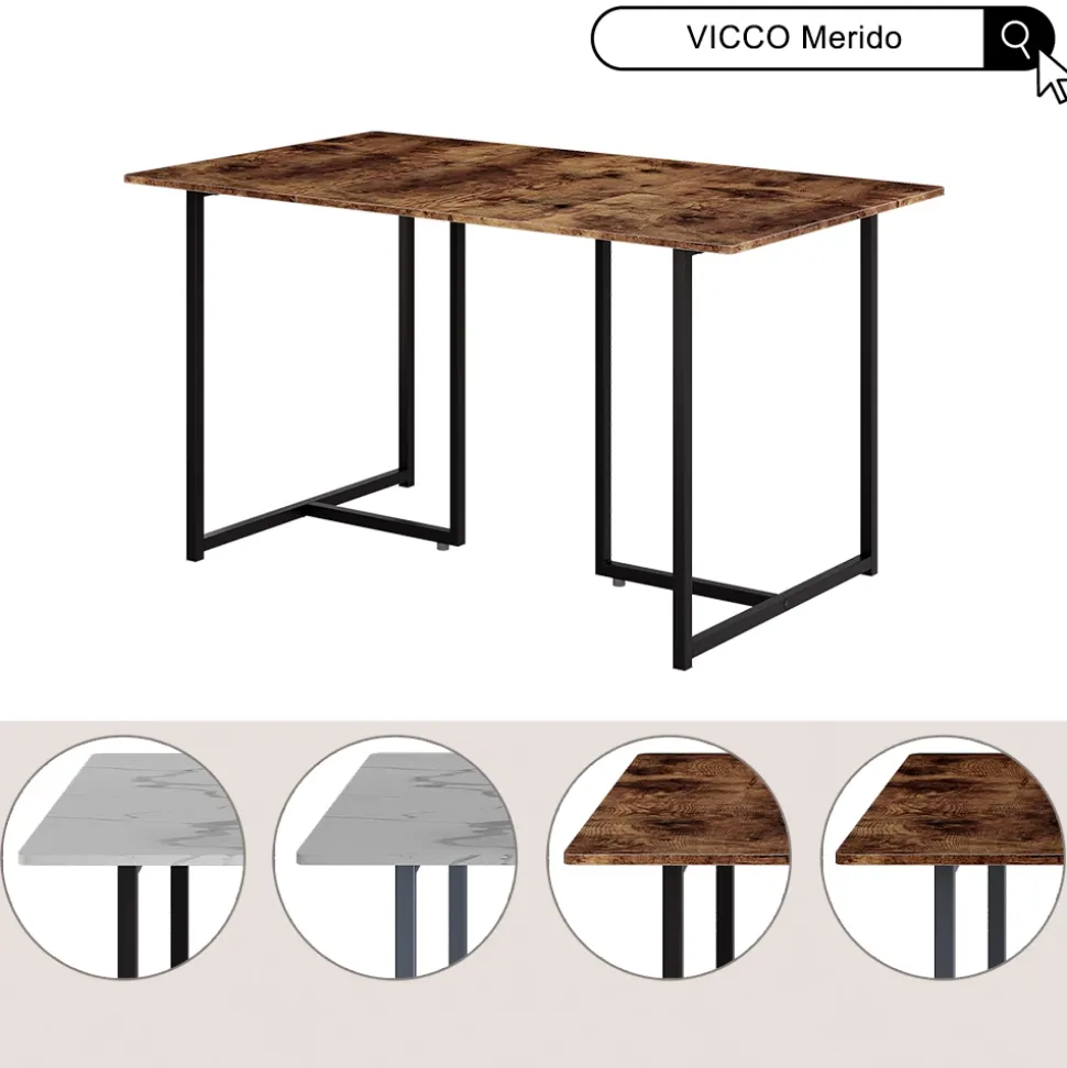 Vicco Esstisch "Merido", Eiche rustikal/Schwarz, 140 x 80 cm