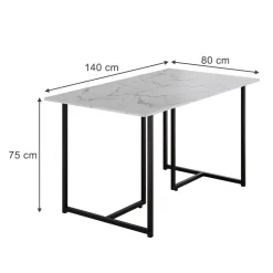 Vicco Esstisch "Merido", Schwarz/Marmor-Weiß, 140 x 80 cm