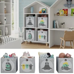 Vicco Faltbox, Regalbox für Kinder, Grau, 30 x 30 cm (Motiv Faultiere)