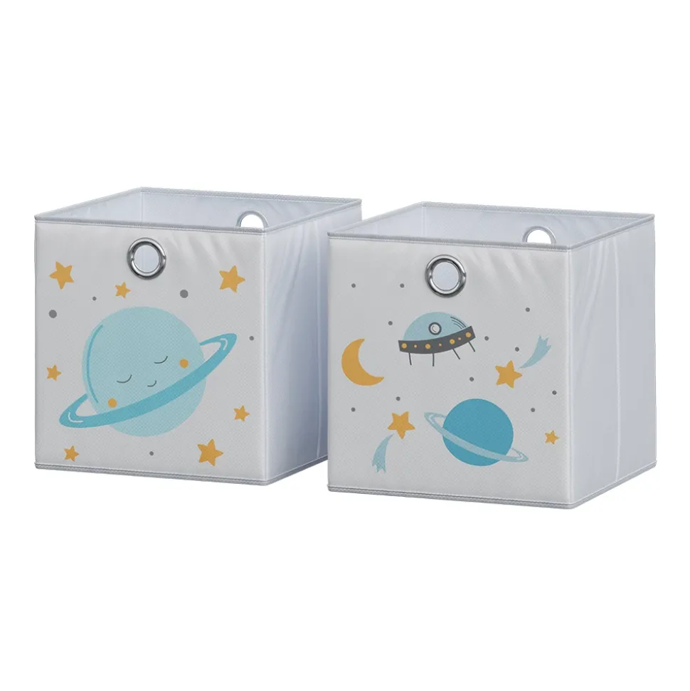 Vicco Faltbox, Regalbox für Kinder, Grau, 30 x 30 cm (Motiv Weltall)