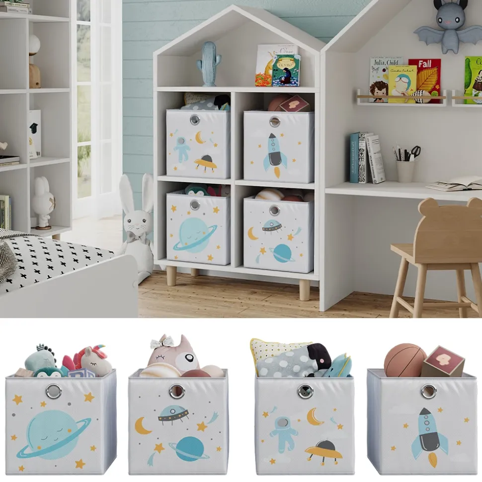 Vicco Faltbox, Regalbox für Kinder, Grau, 30 x 30 cm (Motiv Weltall)