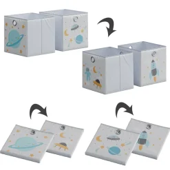 Vicco Faltbox, Regalbox für Kinder, Grau, 30 x 30 cm (Motiv Weltall)