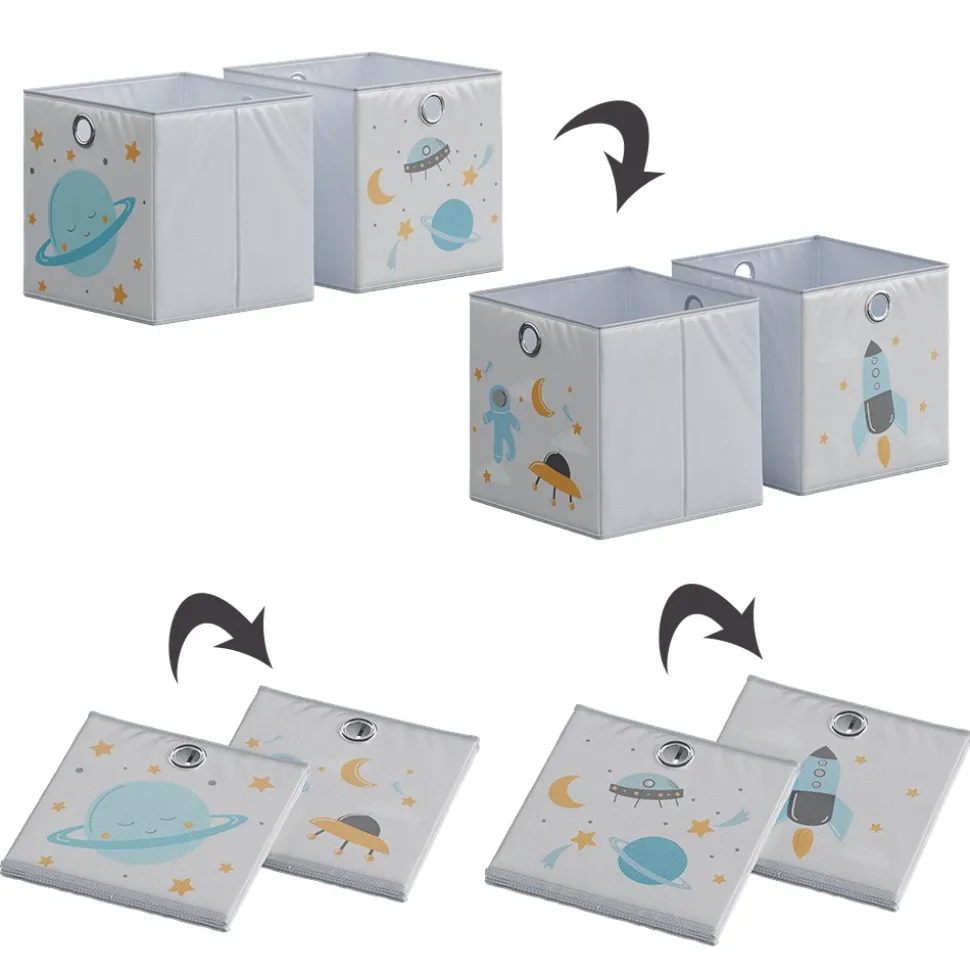 Vicco Faltbox, Regalbox für Kinder, Grau, 30 x 30 cm (Motiv Weltall)