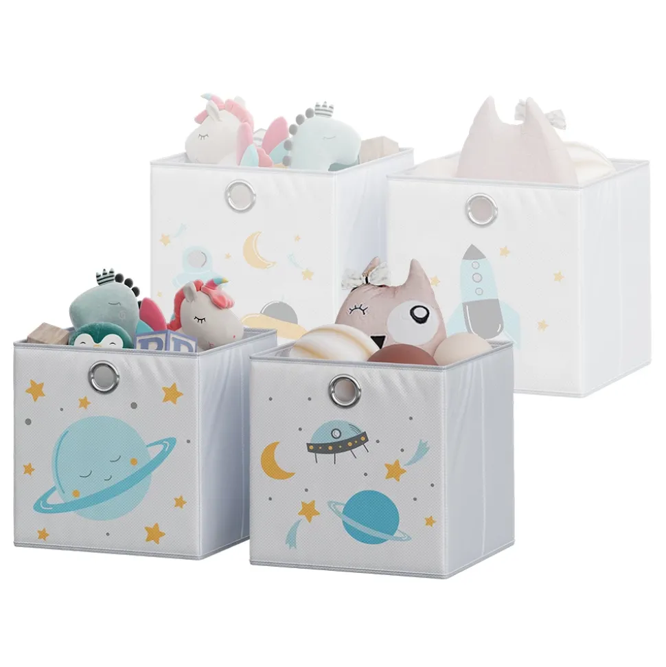 Vicco Faltbox, Regalbox für Kinder, Grau, 30 x 30 cm (Motiv Weltall)