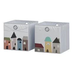 Vicco Faltbox, Regalbox für Kinder, Grau, 30 x 30 cm (Motiv Stadt)