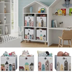 Vicco Faltbox, Regalbox für Kinder, Grau, 30 x 30 cm (Motiv Stadt)