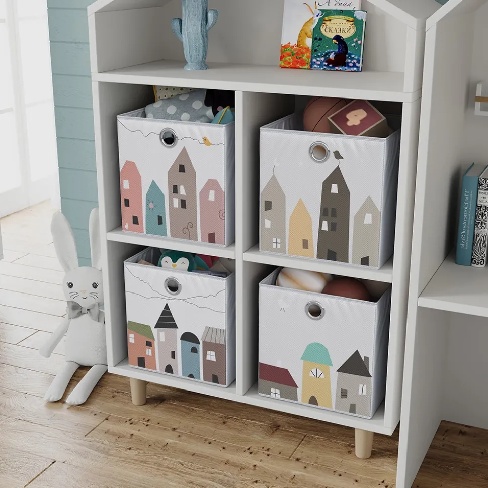 Vicco Faltbox, Regalbox für Kinder, Grau, 30 x 30 cm (Motiv Stadt)