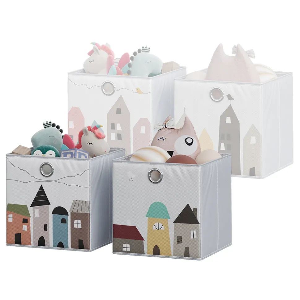 Vicco Faltbox, Regalbox für Kinder, Grau, 30 x 30 cm (Motiv Stadt)