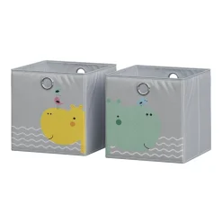 Vicco Faltbox, Regalbox für Kinder, Grau, 30 x 30 cm (Motiv Bär & Nilpferd)