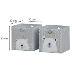 Vicco Faltbox, Regalbox für Kinder, Grau, 30 x 30 cm (Motiv Bär & Nilpferd)
