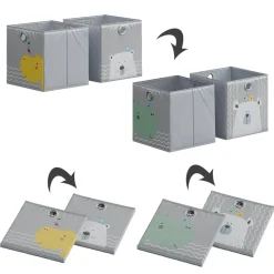 Vicco Faltbox, Regalbox für Kinder, Grau, 30 x 30 cm (Motiv Bär & Nilpferd)