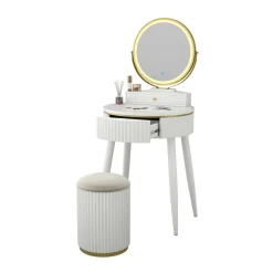 Vicco Frisiertisch Weiß Gesa 60x133x40 cm - LED-Spiegel, Runder Spiegel – gleichmäßige Ausleuchtung und klare Sicht
