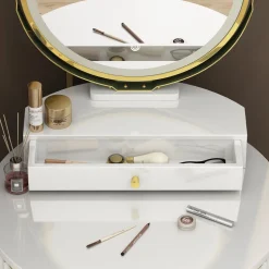 Vicco Frisiertisch Weiß Gesa 60x133x40 cm - LED-Spiegel, Runder Spiegel – gleichmäßige Ausleuchtung und klare Sicht