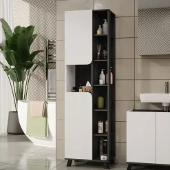 Vicco Hochschrank Anthrazit/Weiß Karen 50x175x35 cm - Badschrank, Mehr Ordnung im Badezimmer durch übersichtliche Ablage