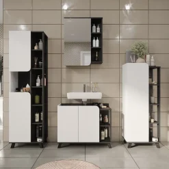 Vicco Hochschrank Anthrazit/Weiß Karen 50x175x35 cm - Badschrank, Mehr Ordnung im Badezimmer durch übersichtliche Ablage