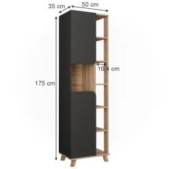 Vicco Hochschrank Sonoma/Anthrazit Karen 50x175x35 cm - Badezimmerhochschrank, Mehr Ordnung im Badezimmer durch übersichtliche Ablage