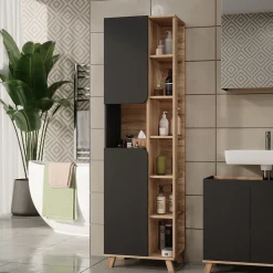 Vicco Hochschrank Sonoma/Anthrazit Karen 50x175x35 cm - Badezimmerhochschrank, Mehr Ordnung im Badezimmer durch übersichtliche Ablage