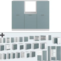 Vicco Küchenblock R-Line, Miniküche, Blau-Grau/Weiß, 180 cm ohne Arbeitsplatte