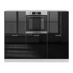 Vicco Küchenblock "R-Line", Schwarz Hochglanz/Weiß, 180 cm ohne Arbeitsplatte