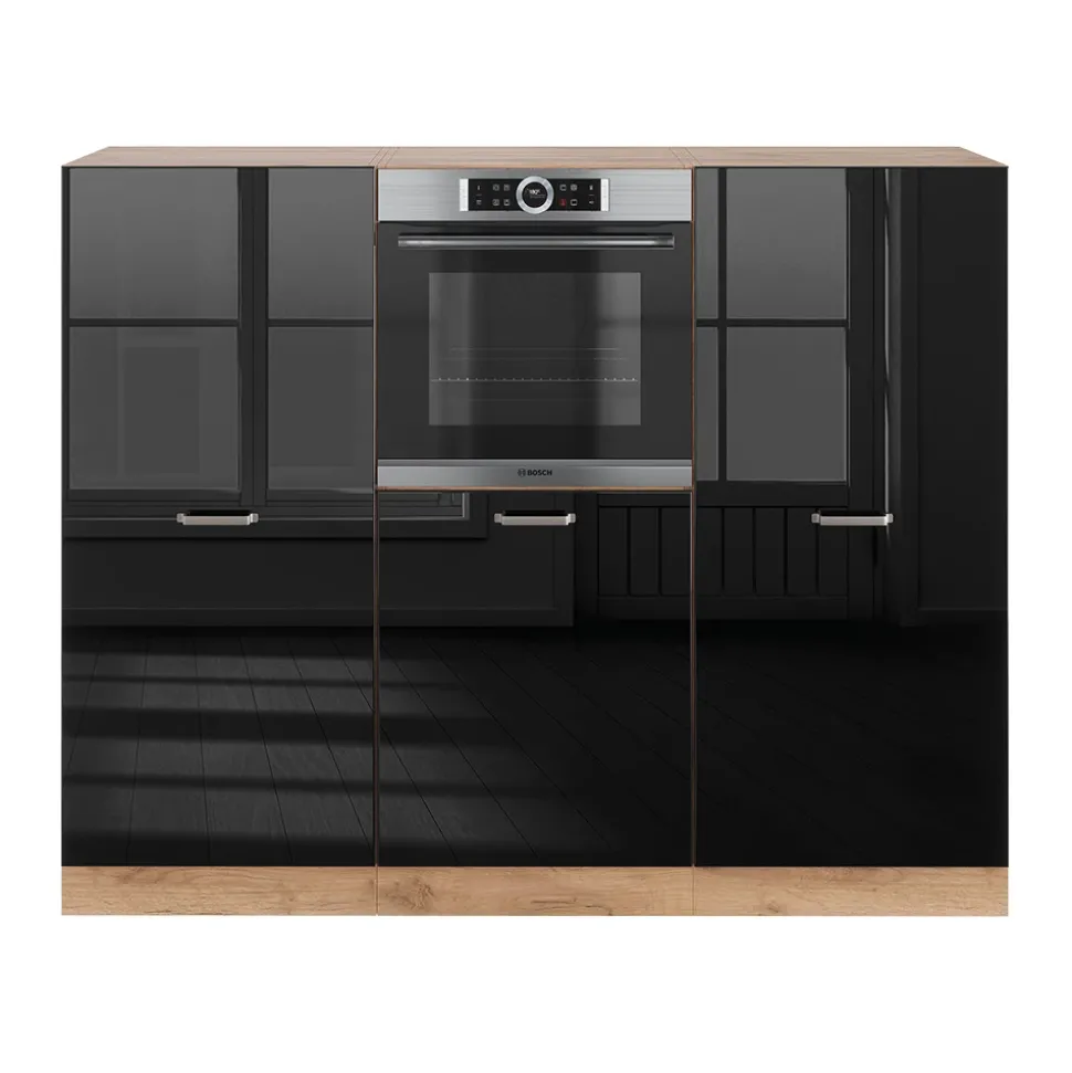Vicco Küchenblock "R-Line", Schwarz Hochglanz/Goldkraft Eiche, 180 cm ohne Arbeitsplatte