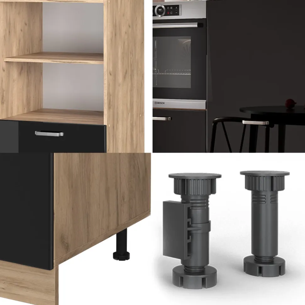 Vicco Küchenblock "R-Line", Schwarz Hochglanz/Goldkraft Eiche, 180 cm ohne Arbeitsplatte