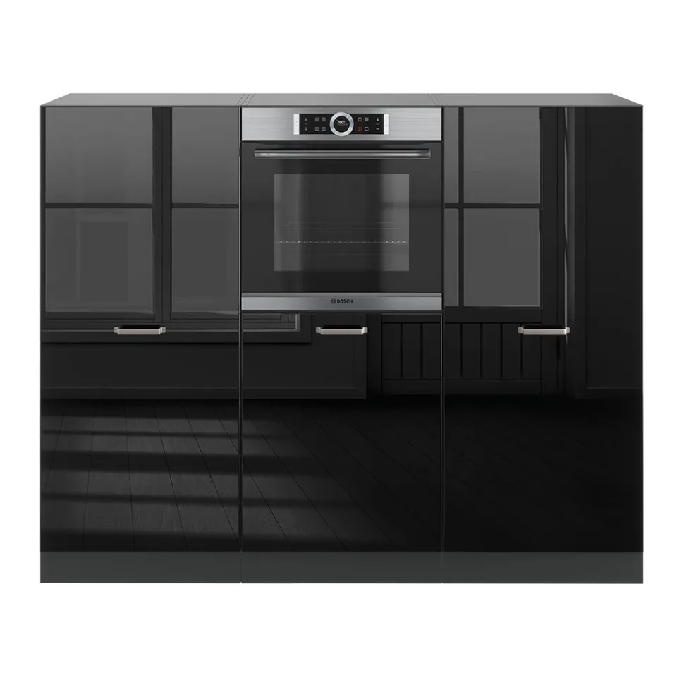 Vicco Küchenblock "R-Line", Schwarz Hochglanz/Anthrazit, 180 cm ohne Arbeitsplatte