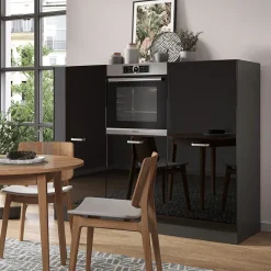 Vicco Küchenblock "R-Line", Schwarz Hochglanz/Anthrazit, 180 cm ohne Arbeitsplatte