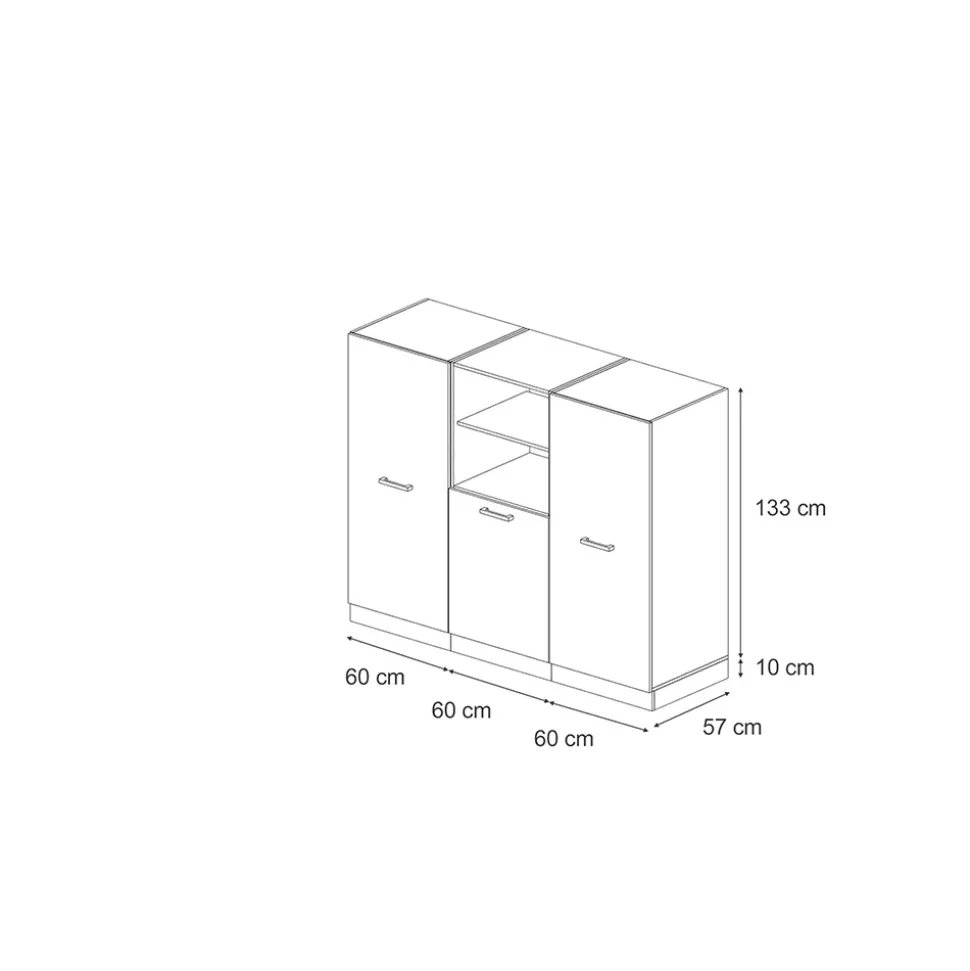 Vicco Küchenblock "R-Line", Schwarz Hochglanz/Anthrazit, 180 cm ohne Arbeitsplatte