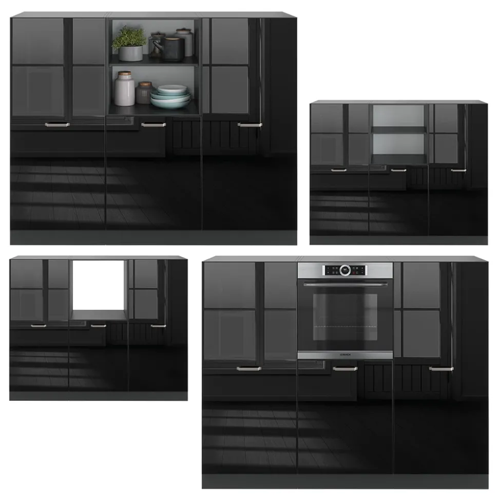 Vicco Küchenblock "R-Line", Schwarz Hochglanz/Anthrazit, 180 cm ohne Arbeitsplatte