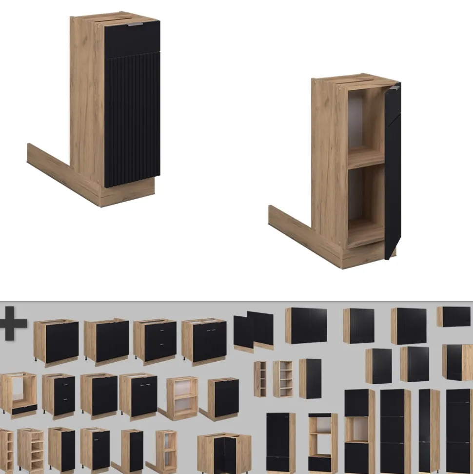 Vicco Kücheninsel "Fame-Line", Schwarz gestreift, 30 cm ohne Arbeitsplatte