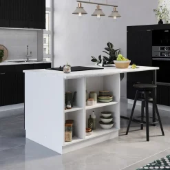 Vicco Kücheninsel "Fame-Line", Schwarz gestreift, 90 cm mit Schublade, ohne Arbeitsplatte