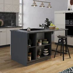 Vicco Kücheninsel "Fame-Line", GrauBeige, 90 cm mit Schublade, ohne Arbeitsplatte