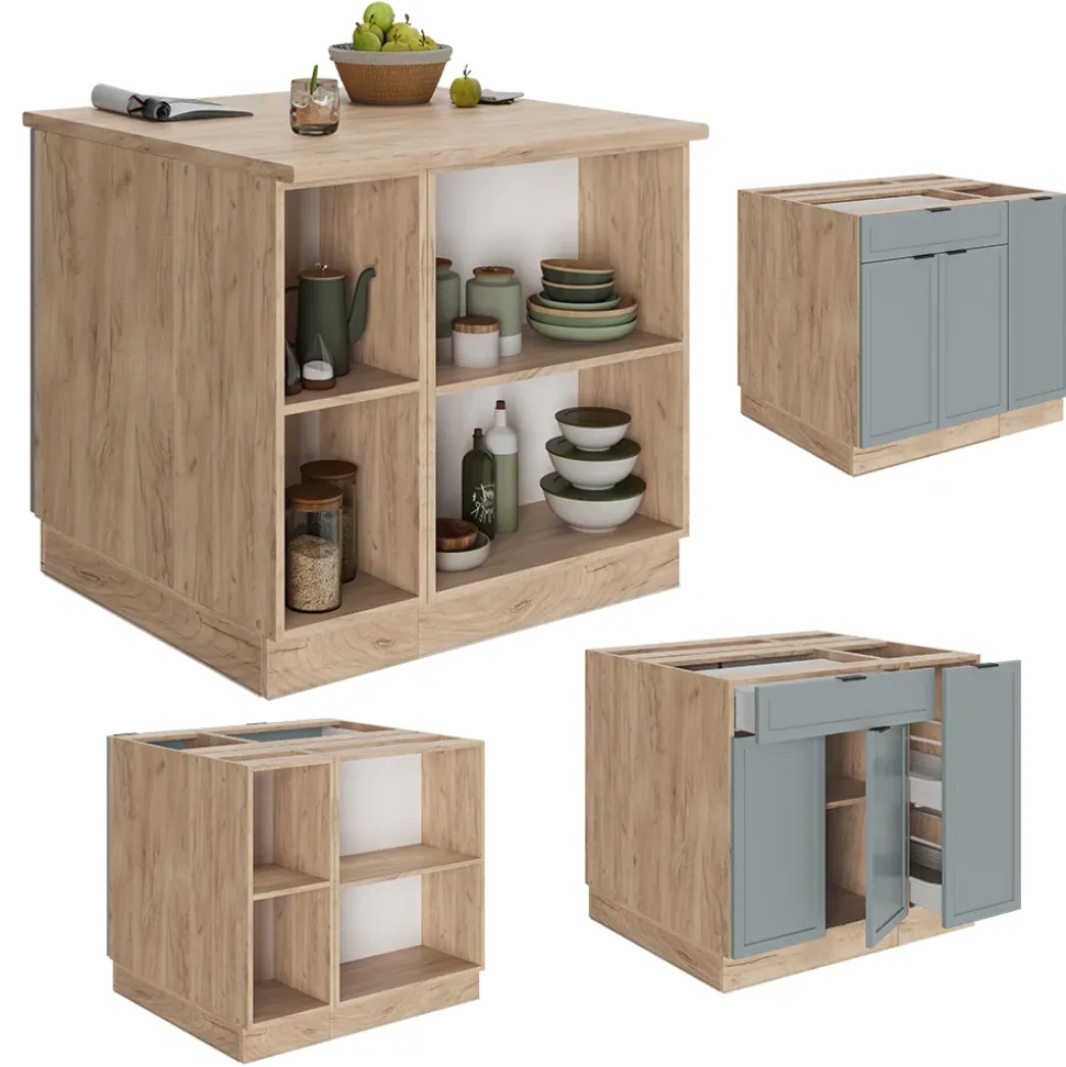 Vicco Kücheninsel "Fame-Line", Hellblau-grau, 90 cm mit Schublade, ohne Arbeitsplatte