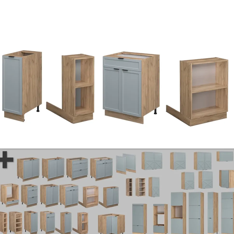 Vicco Kücheninsel "Fame-Line", Hellblau-grau, 90 cm mit Schublade, ohne Arbeitsplatte