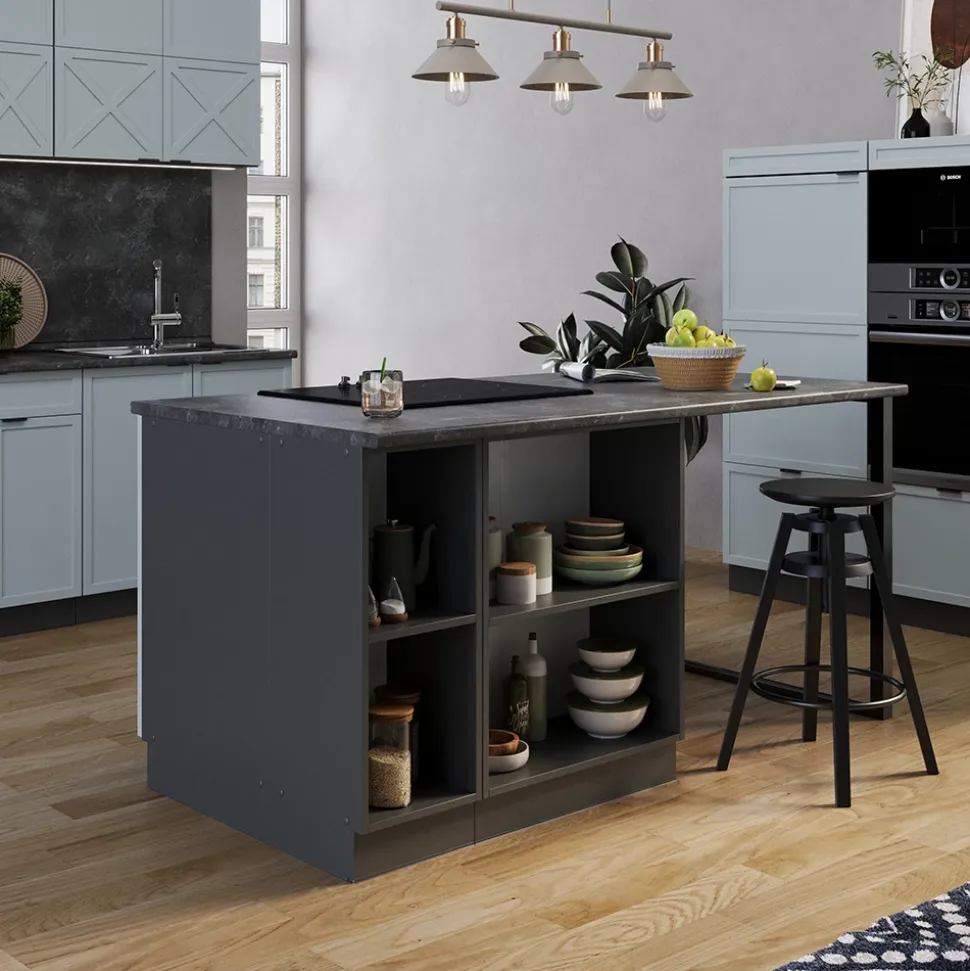 Vicco Kücheninsel "Fame-Line", Hellblau-grau, 90 cm mit Schublade, ohne Arbeitsplatte