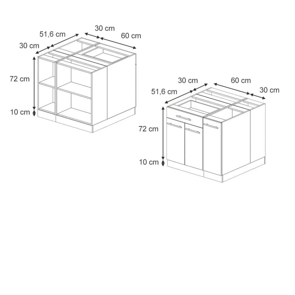 Vicco Kücheninsel "Fame-Line", Hellblau-grau, 90 cm mit Schublade, ohne Arbeitsplatte