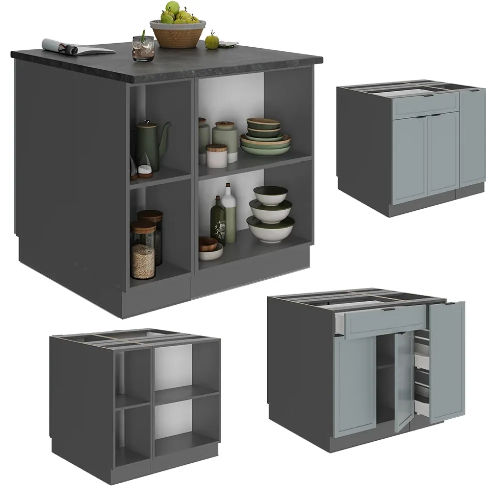 Vicco Kücheninsel "Fame-Line", Hellblau-grau, 90 cm mit Schublade, ohne Arbeitsplatte