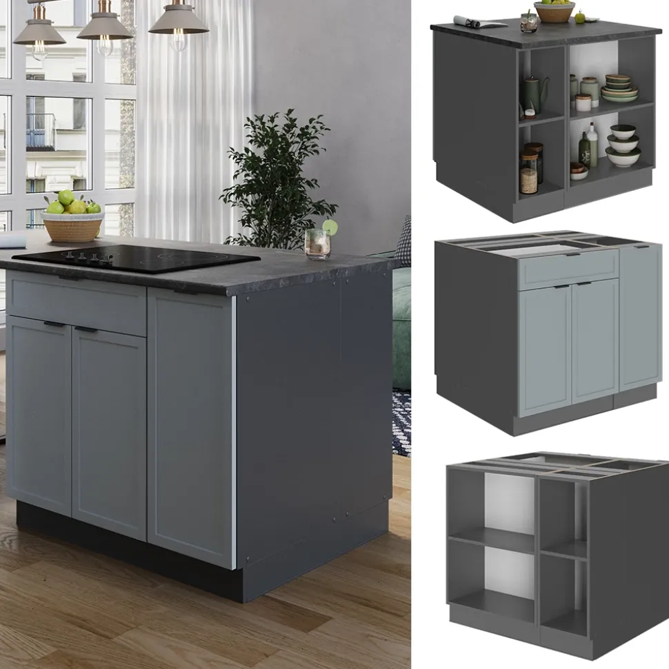 Vicco Kücheninsel "Fame-Line", Hellblau-grau, 90 cm mit Schublade, ohne Arbeitsplatte