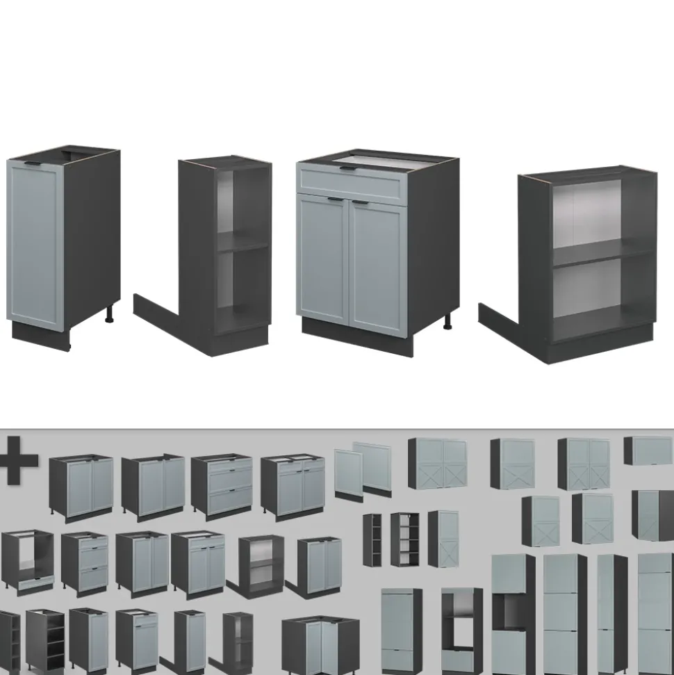 Vicco Kücheninsel "Fame-Line", Hellblau-grau, 90 cm mit Schublade, ohne Arbeitsplatte