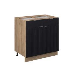 Vicco Küchenunterschrank "Fame-Line", Schwarz gestreift, 80 cm ohne Arbeitsplatte