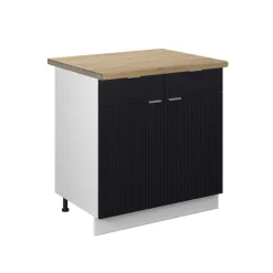 Vicco Küchenunterschrank Fame-Line, Schubladenschrank für die Küche, Schwarz gestreift, 80 cm, AP Eiche