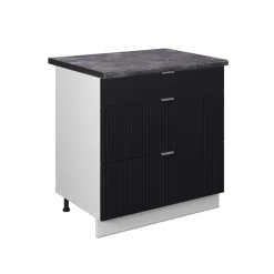 Vicco Küchenunterschrank "Fame-Line", Schwarz gestreift, 80 cm mit 3 Schubladen, AP Anthrazit