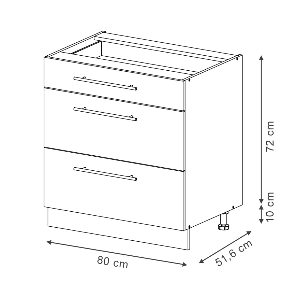 Vicco Küchenunterschrank "Fame-Line", Schwarz gestreift, 80 cm mit 3 Schubladen, AP Anthrazit