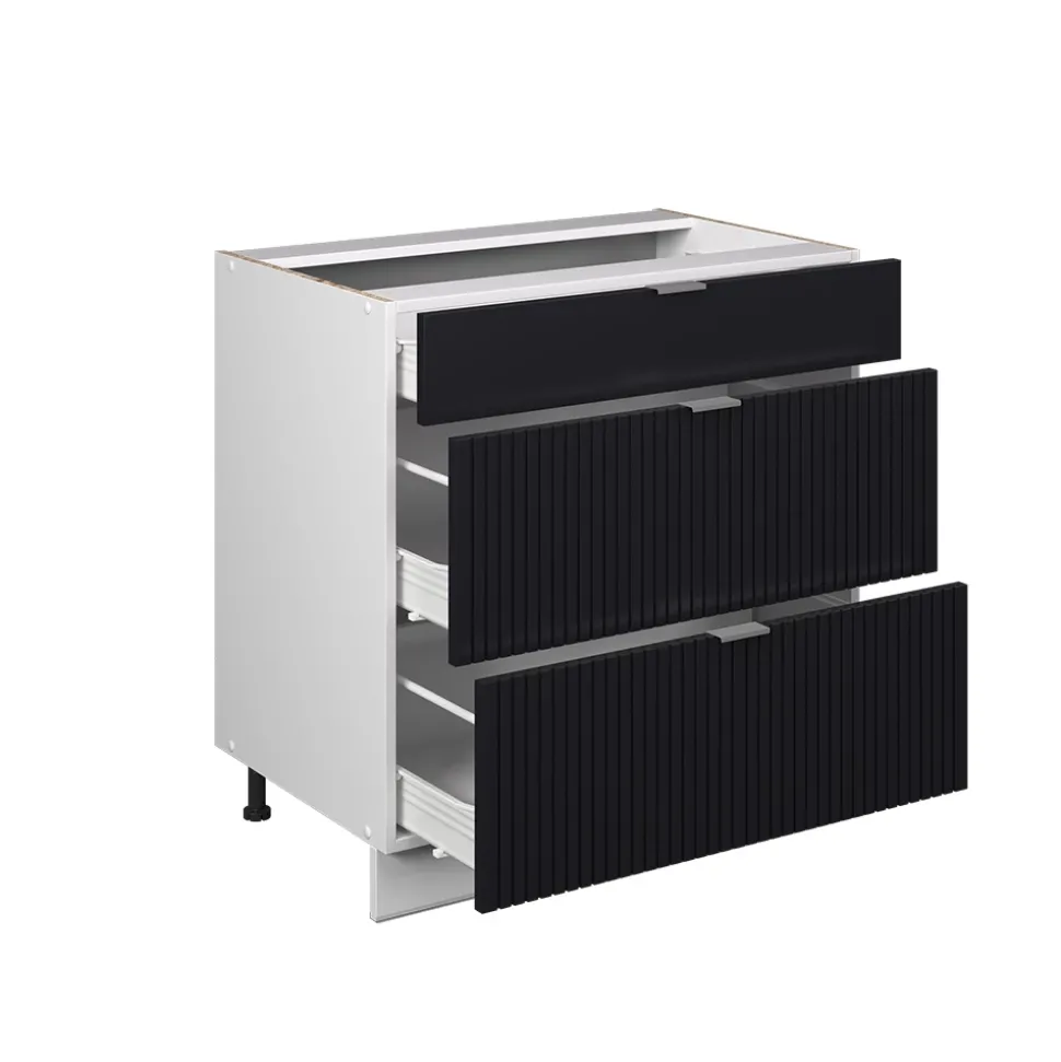 Vicco Küchenunterschrank "Fame-Line", Schwarz gestreift, 80 cm mit 3 Schubladen, AP Anthrazit