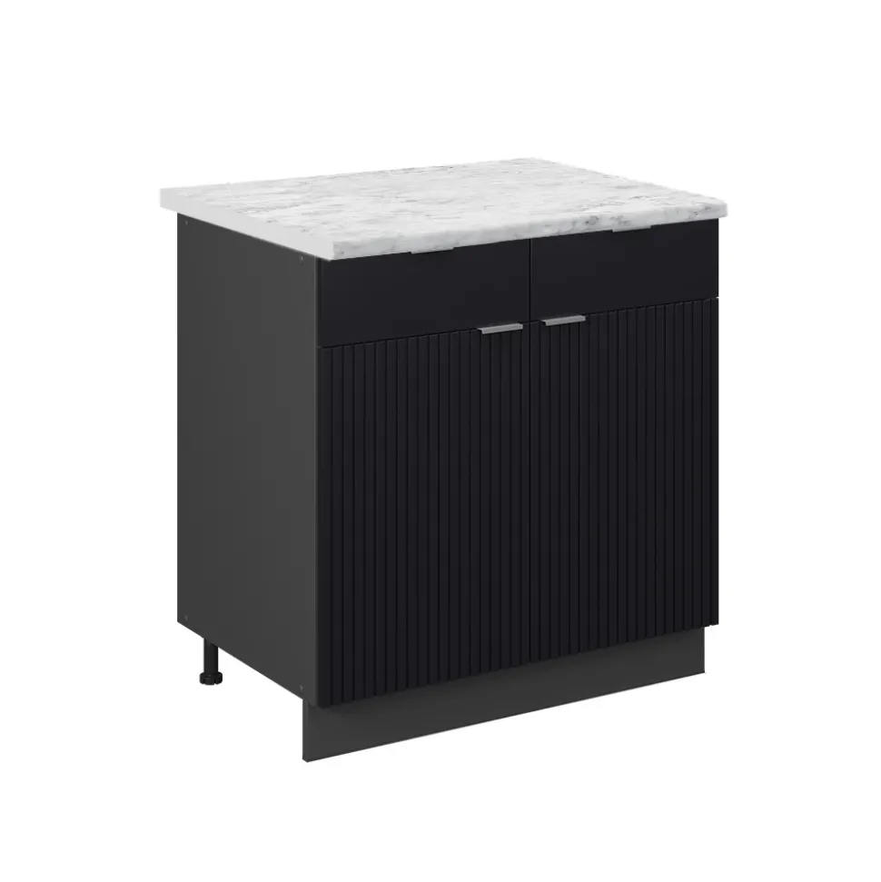 Vicco Küchenunterschrank "Fame-Line", Schwarz gestreift, 80 cm , AP Marmor