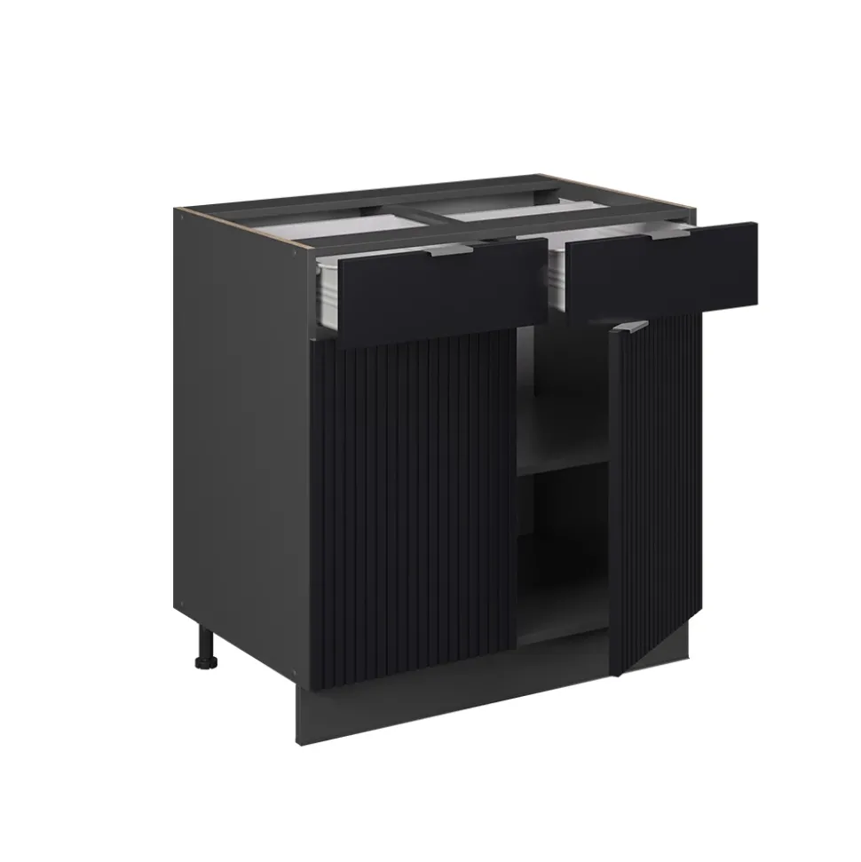 Vicco Küchenunterschrank "Fame-Line", Schwarz gestreift, 80 cm , AP Marmor