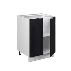 Vicco Küchenunterschrank Fame-Line, Küchenkommode, Schwarz gestreift, 60 cm, AP Eiche